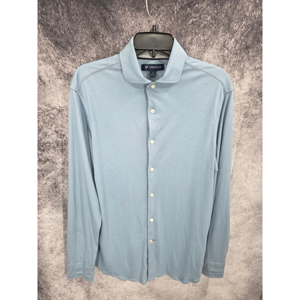 Cremieux Shirt Mens Medium Light Blue Button Up Jersey Knit Long Sleeve Preppy